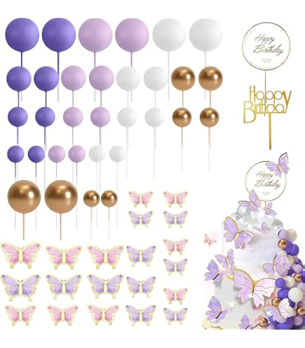 Bymivofun Schmetterling Kuchendekoration 21-teilig – Mit Happy Birthday Aufsteller, Pink & Lila, Aus Papier