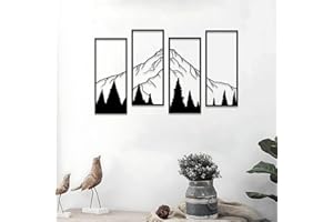 ruelen 4 Pcs Metal Mountain and Forest Wall Decorations Line Drawing Wall Art Minimalist Wall Decor Rustic Nature Home Wall Art Sculpture Office Living Room Bedroom