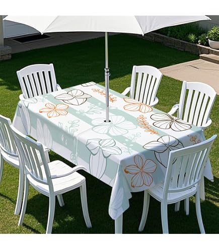 LUSHVIDA Tovaglia Rettangolare Con Foro Ombrellone | Impermeabile E Antimacchia 132x178 Cm Argento | Per Esterni E Patio