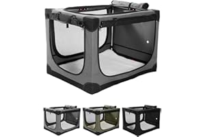 derimkcoa Collapsible Travel Dog Crate for Medium Large Dogs, Portable Dog Crate 4-Door Foldable Soft Kennel with Chew-Proof Mesh Windows for Indoor & Outdoor Travel,with Storage Bag,76*54*54cm,Grey