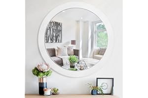 JJUUYOU Espejo de pared circular de 40 cm para baño, espejo circular de granja, decoración de pared, espejo de marco de madera para sala de estar, dormitorio, decoración de dormitorio