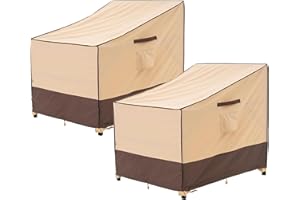 F&J Outdoors Garden Chair Cover, 2Pack 89x99x89cm Deep Seat Lounge Chair Rocking Chair Adirondack Chair Cover Waterproof UV Resistant Outdoor Furniture Cover, Beige+Brown
