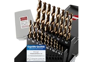 WeLiQu® Brocas para metal cobalto, HSS-E M35, 19 piezas, 1-10 mm, paso de 0,5 mm, autocentrado, DIN 338, tipo N, 135° para acero de hasta 1000 N/mm², V2A, CrNi, bronce, fundición.