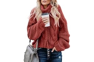 BLENCOT Women Cable Knit Turtleneck Sweater Casual Thick Long Sleeve Tops Pullover