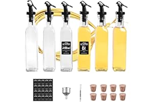 Miorkly Distributeur Huile D'olive 6 * 250ML, Bouteille pour Huile D'olive Fabriqué en Verre Épais Sans Plomb, Buse d'huile et Bouchon de Liège Bonne Étanchéité à L'air