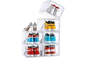 ADOV Cajas de Zapatos, 6 Cajas de Almacenamiento de Zapatos para Hombres, Mujeres y Niños, Organizador de Zapatos, Contenedores de Zapatos Transparentes Apilables Fuertes con Tapas de Hasta 46 EU