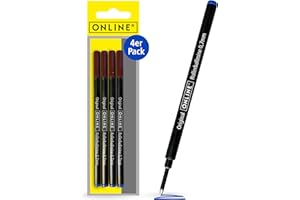 ‎ONLINE ONLINE 4x Tintenroller Mine kompatibel mit Faber-Castell, Senator, Schneider | Blau mit 0,7mm Strichstärke I Ersatzmine für Rollerball-Pen I Rollerball-Mine nach ISO 14145-2