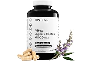 HIVITAL FOODS Vitex Agnus Castus 6000 mg. 180 vegane Kapseln für 6 Monate Kur. Mönchspfeffer oder Chasteberry. Konzentrierter Extrakt im Verhältnis 15:1 mit 0,5% Vitexin, liefert 6000 mg. Hergestellt von HIVITAL