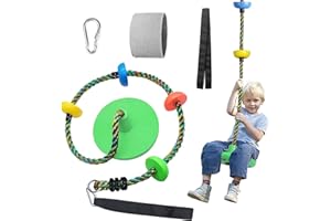 FENTIN Tree Swing for Kids Backyard Single Disc Rope Climbing Seat for Tree Indoor Outdoor Playground Swing Set Accessories with Thickening Strap-Green