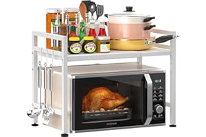 Multibao Expandable Microwave Rack Shelf, 2 Tier Oven Rack Stand Holder Kitchen Corner Shelf Desktop Printer Shelf Rack, Bakers Rack, Air Fryer shelf Stand,Storage Solution Organiser (White)