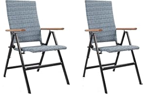 HYGRAD BUILT TO SURVIVE 2 x Rattan Garden Dining Chairs With 7 Reclining Positions Outdoor Foldable Picnic Chair For Beach, Park, Picnic (Grey)