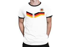 TEE SPIRIT Mens Germany 2021 Football T-Shirt Retro Strip Design with Country Badge German Euro Team