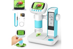 LEIPAN 2 in 1 Microscope for Kids & Alarm Clock, 1000X Handheld Kids Microscope with 2" IPS Screen, 8GB TF Card, Portable Pocket Microscopes for Photo/Vedio, Toys for 3-12 Year Old Boys Girls (Blue-white)