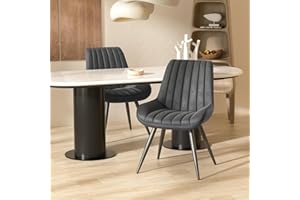 Hawthyhome Dining Chairs Set of 2 |Upholstered Chairs with 10cm Thick Seat Cushion •Upholstered Fabric Dining Chair •Kitchen Chair with Backrest •Modern Armchairs with Metal Legs •Dark Grey