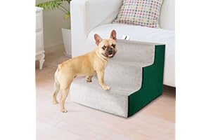 PETLESO Pet Stair 3 Steps Stairs for Dog Assembly Cat Steps with Washable & Zippered Plush Cover Dog Steps for Bed/Sofa