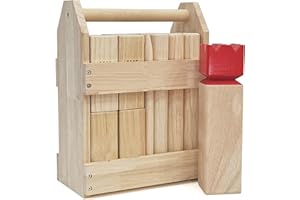 JAC & MOK Kubb Spiel-Wurfspiel- Hartholz Wikinger Spiel-Premium Kautschukholz Hinterhof-Wurfspielzeug (Red King, Regulation Size)