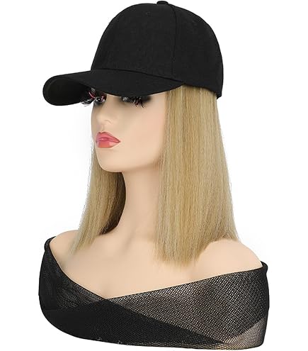 Baseballkappe Mit Angenähter Kunsthaar-Perücke – Schwarz, Rosa Locken, 55cm, Verstellbar