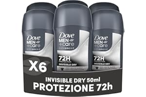 DOVE MEN + CARE Dove Men Care, Deodorante Uomo Stick, Invisible Dry Advanced Care, Antitraspirante, Antimacchia, Protezione Fino a 72 Ore, con Antibacterial Odour Control, e 1/4 di Crema Idratante, 6 Pezzi da 50ml