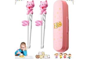 PHOENIXDN 2 Pièces Baguettes pour Enfants, de Baguettes D'entraînement pour Débutants, Baguettes de Formation à Motif de Dessin Animé, pour Adultes, Débutants, Enfants, Seniors (Rose)