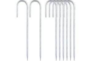 ASelected 8Pack Heavy Duty Strong Tent Pegs,12Inch Steel Ground Pegs Rebar Tent Stakes,Metal Thick Long Galvanised J Camping Tent Pegs For Football Goal Net Swing Fence Camping Gazebo Garden Outdoor