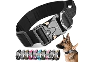 Viugex Collar Tactico para Perro, Ancho Collares Perro con Mango de Control, Collar para Perros Ajustable y Resistente, Cómodo Nylon Suave para Perros Pequeños Medianos Grandes (Negro, M)