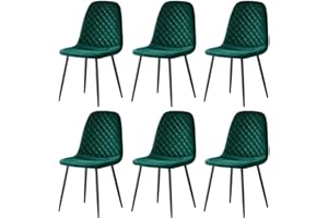 AINPECCA Set of 6 Velvet Dining Chairs Fabric Upholstered seat with Metal Legs Dressing Lounge Home (6, Green)