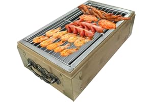 Amania Trading Ltd KUSHI Japanese Mini Table Top Bamboo Outdoor Portable Charcoal Grill New Home Small Bbq Grill 35cm L x 19cm W x 10cm D - SLIGHT SECONDS