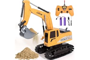 Jiakora Escavatore Telecomandato per Bambini, Escavatori Radiocomandato con Spalletta in Metallo, Escavatore giocattoli per Ragazzi con luci e Suoni, Sand Digger Regali per Bambini dai 4-8 Anni