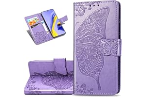 COTDINFOR Wallet Case for Samsung Galaxy A51 Slim Magnetic Closure Retro Leather PU Bookstyle Flip Stand with Card Slots Case Cover For Samsung Galaxy M40S / A51 Flower Butterfly Light Purple SD