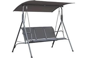 Angel Living - Hamaca Colgante 037, Columpio de Jardín con el Techo de Gris y la Silla de Tesling, 170x110x152cm (3 Plazas, Textileno)