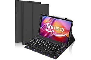 FOGARI Keyboard Case for Fire HD 10 & 10 Plus 10.1 inch (13th/11th Generation 2023/2021), Detachable Bluetooth UK Version Keyboard Cover, Black