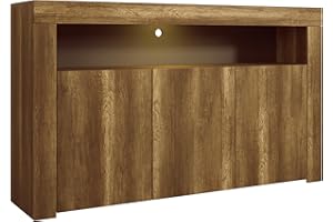 MB Muebles Bonitos | Buffet Bahut Meuble Salon Salle à Manger avec 3 Portes et LED | Dimensions Meuble: 155 x 91,5 x 37cm | Couleur Chêne Barok | Modèle Aker