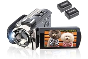 kicteck Video Camera Camcorder Digital Camera Recorder Full HD 1080P 15FPS 24MP 3.0 Inch 270 Degree Rotation LCD 16X Zoom Camcorder with 2 Batteries(604s)