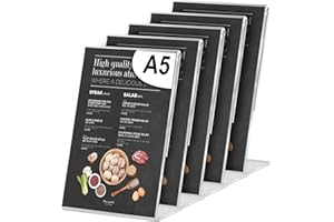 HOSPAOP 5 x Aufsteller A5, Acryl Tischaufsteller Schräg L Ständer Prospektständer Transparent DIN A5 Hoch mit Doppelseitigem Klebeband für Poster Flyer Speisekarten Preisschilder Hochzeiten