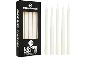 DECO EXPRESS Candles Set Classic Dripless Tapered Metallic Unscented 8H Burning Time, Decorative Dinner Candles for Restaurant Home Christmas (White, 10 Pack)