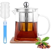 HOTUT Borosilicate Glass Teapot, 550ml Teapot with Stainless Steel Infusion Filter, Glass Teapot with Removable Coffee Maker,