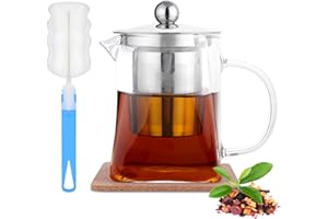HOTUT Tetera de vidrio de borosilicato, tetera de 550 ml con filtro de infusión de acero inoxidable, tetera de vidrio con cafetera extraíble, perfecta para té y café