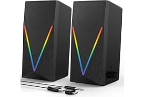 BUSP-HYY Lautsprecher Desktop-PC-Lautsprecher mit 6 bunten RGB-Lichtern, Kopfhöreranschluss und verbesserter Bass, USB-betrieben