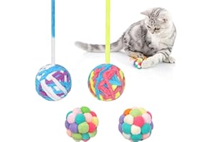 FURJOY Cat Toy Balls with Bell, Colorful Soft Cat Fuzzy Balls, Interactive Cat Toys for Indoor Cats and Kittens (2 Pcs Bell Balls & 2 Pcs Fuzzy Balls)