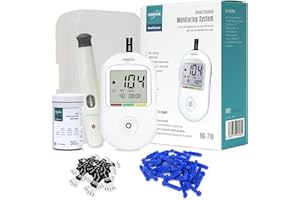 EUROPAPA® Medidor de glucosa en sangre con 50 tiras reactivas para medir el azúcar en sangre y 50 lancetas y dispositivo de punción, sistema de medición de glucosa en sangre (Blanco)