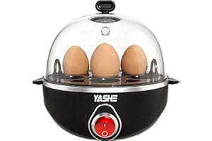 YASHE Rapid Egg Cooker, 7 Egg Capacity Electric Egg Boiler for Hard, Medium, Soft Boiled Eggs, with Measuring Cup, BPA-Free Tray & Lid, Auto Shut-Off Overheat Protection, Black