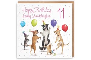 Hunts England - 11th Granddaughter Birthday Card - Dancing Dogs - Lovely Granddaughter - Age 11 - Funny Girl's 11th Birthday Card - Milo's Gallery - Age Eleven