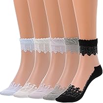 7 Paar Rüschen Socken Damen - Spitzen Söckchen Mit Netz-Optik