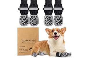 FALUCKYY 2 Pairs Anti Slip Dog Socks, Adjustable Paw Protectors with Grips & Stop Licking Design - Waterproof Rubber Soles for Senior Dogs/Puppies, Indoor Outdoor Hardwood Floor Walking Dog Shoes(M)