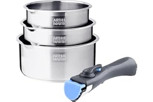 Arthur Martin - Lot de 3 casseroles inox manche amovible - AM3456