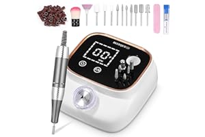 Exyvox Torno Para Uñas Profesional 45000RPM, Lima Electrica Uñas, Velocidad Ajustable,Set de Accesorios para Manicura y Pedicura con Brocas de Cerámica, para Uso Doméstico y Salones de Uñas, Blanco
