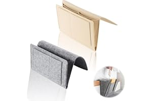 JSUOEO 2 PCS Bedside Organiser, Bunk Sofa Bed Storage Pocket Felt Hanging Organizer Bag Anti-Slip Table Holder Bedside Pockets for Organizing Books Phone Remote Control (Beige+Gray)