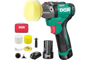 DCA Lucidatrice Auto a Batteria 12V, 75mm Mini Lucidatrice Rotorbitale Lucidatrice Senza Spazzole e 55mm Levigatrice, 2 Batterie da 2,0Ah, 2 Velocità 2800-8300 RPM per Lucidare, Cera e Pulire