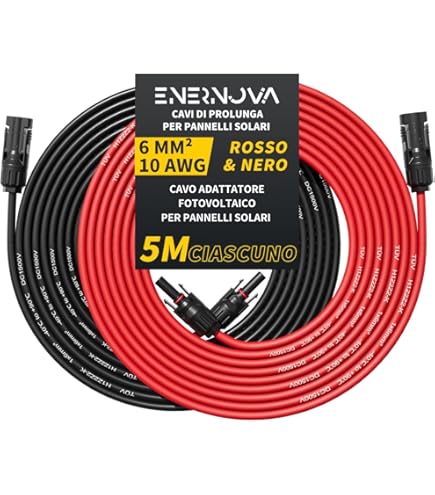 Prolunga Cavo Solare Fotovoltaico 4mm² / 6mm² – Connettori Spina – Rosso E Nero – Impermeabile E UV Resistente (WARMFAY)