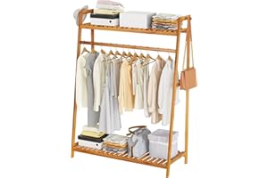 Yumyolk Perchero Burro Ropa, Perchero, Perchero de Pie Madera, Burro Ropa Madera, Perchero Madera, 140 x 40 x 80cm, Perchero de Bambú, Color de Madera